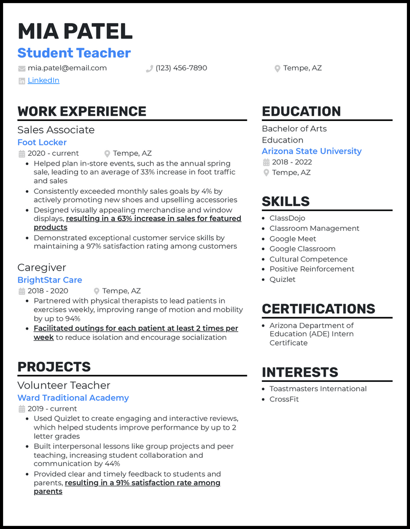 3 Student Teacher Resume Examples Proven to Work in 2023