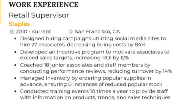 Supervisor resume work experience bullet points with active verbs example