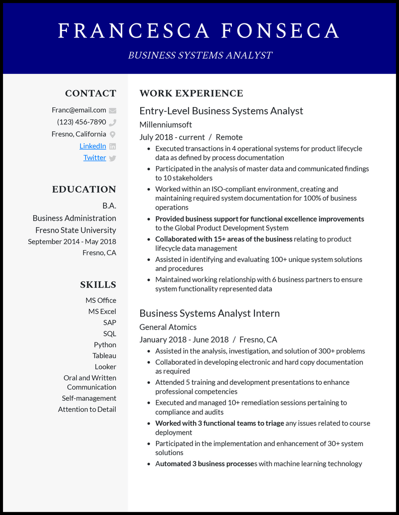 Elegant system analyst resume example