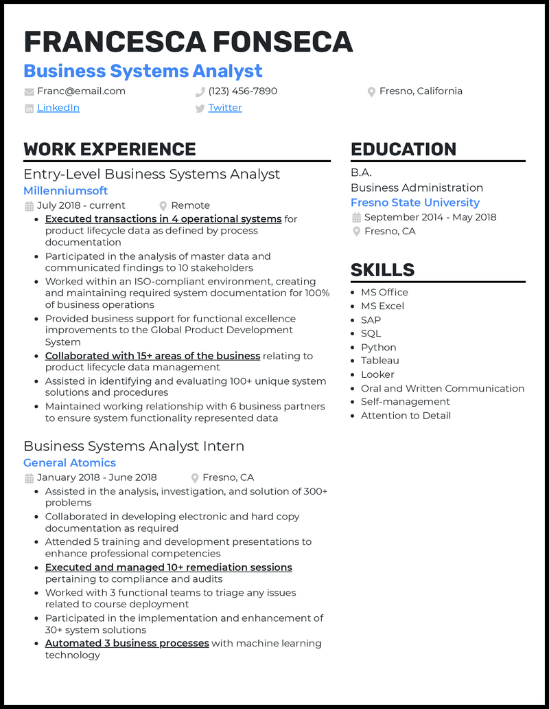 Formal system analyst resume example