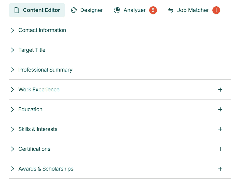 Teal's resume builder platform