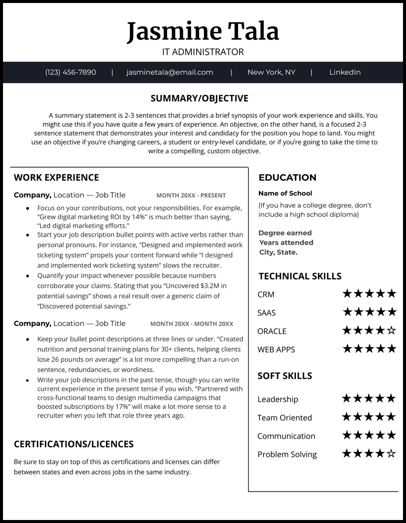 Technical resume template for Word and Google Docs