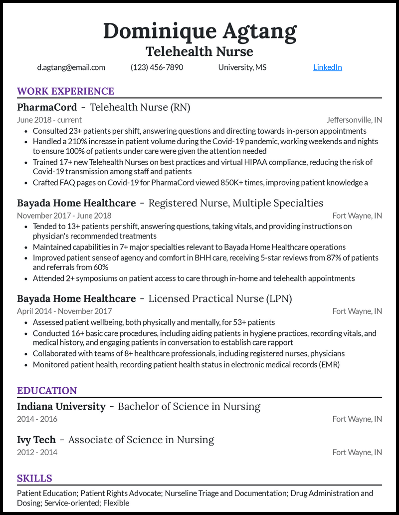 Telehealth Nurse Resume Example 