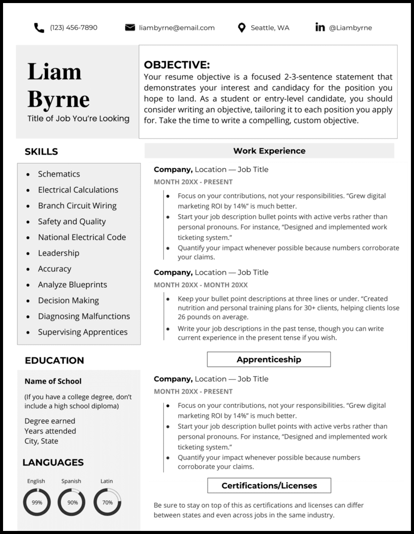 The trades Word resume template