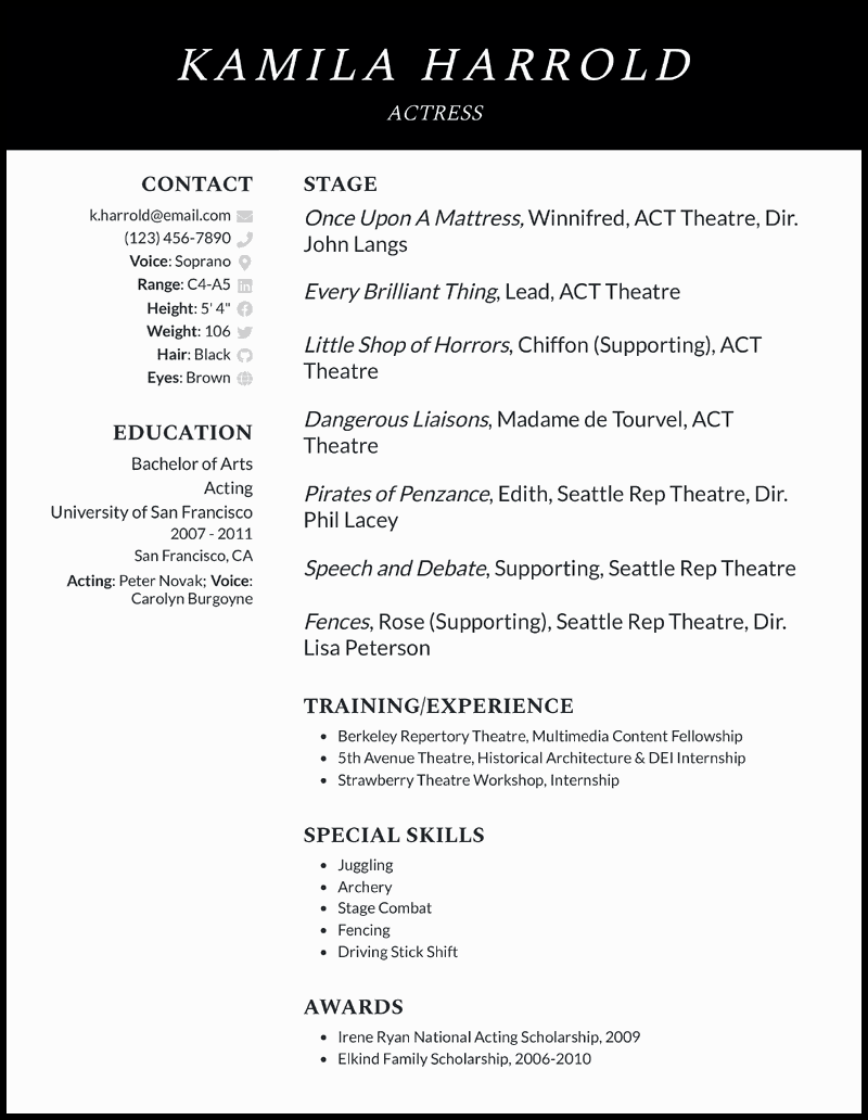 7 Theatre Resume Examples [& Templates]