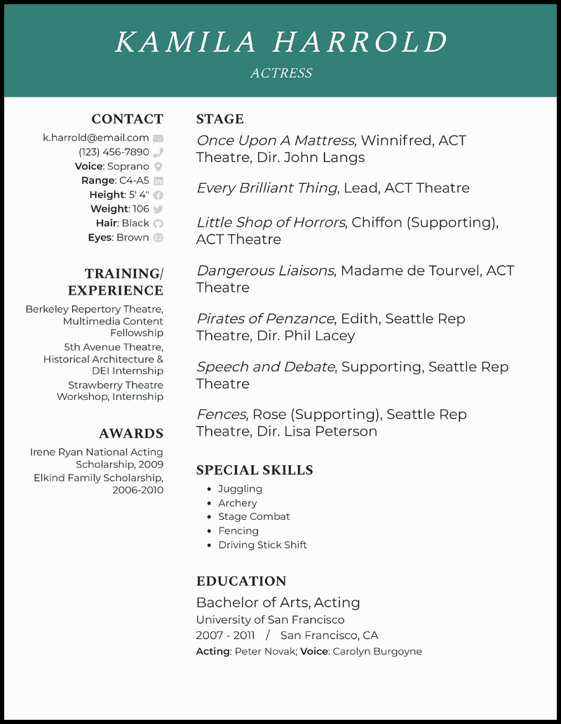 theatre resume example