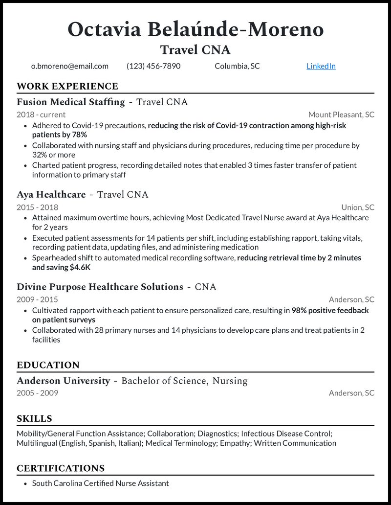 entry level nursing assistant resume examples