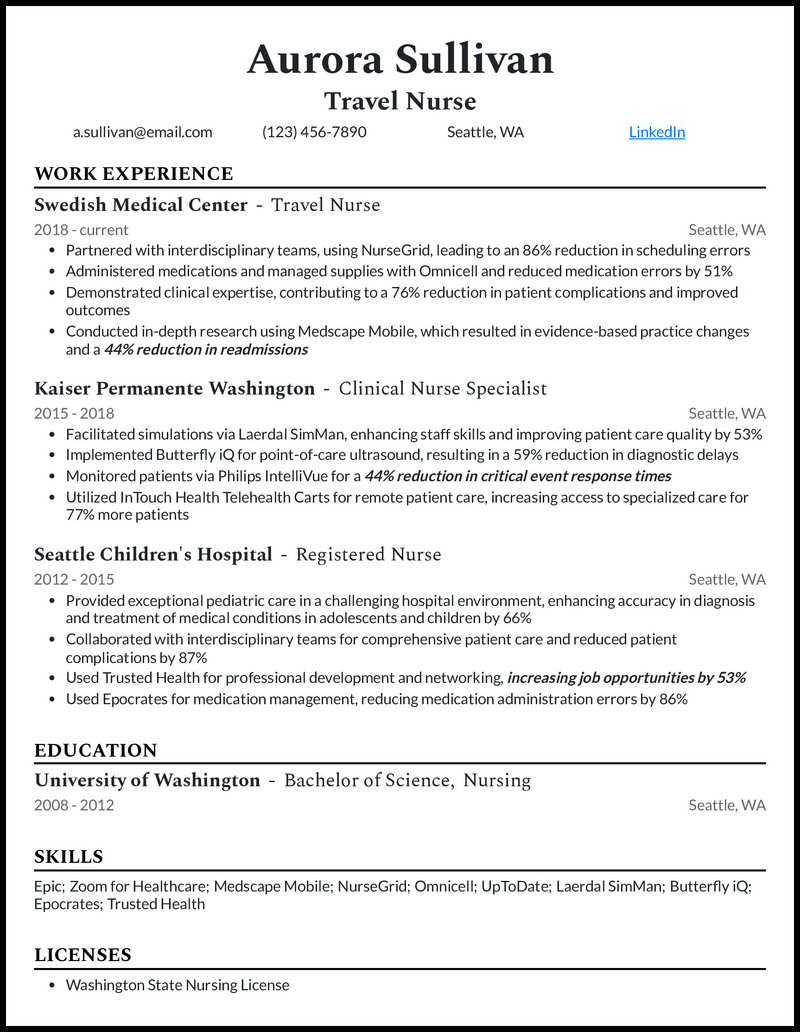 travel nurse resume rx