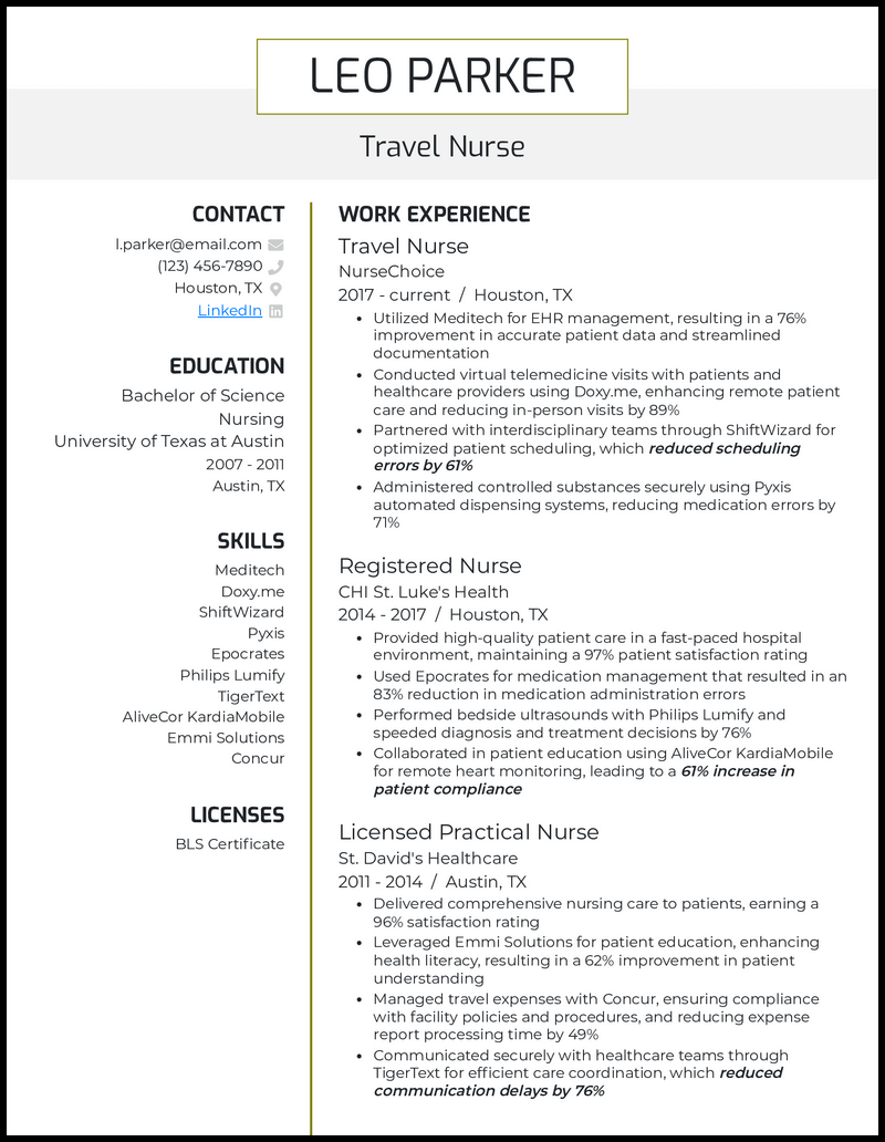 5 Travel Nurse Resume Examples - Travel Nurse 5 Olive Resume Example 