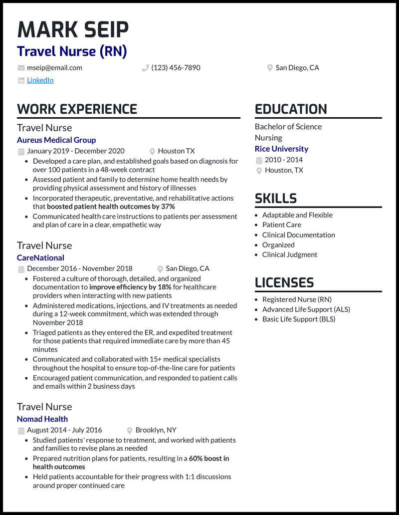 5 Travel Nurse Resume Examples For 2024