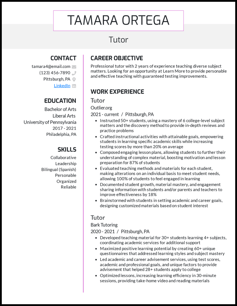 5 Tutor Resume Examples Built for 2023