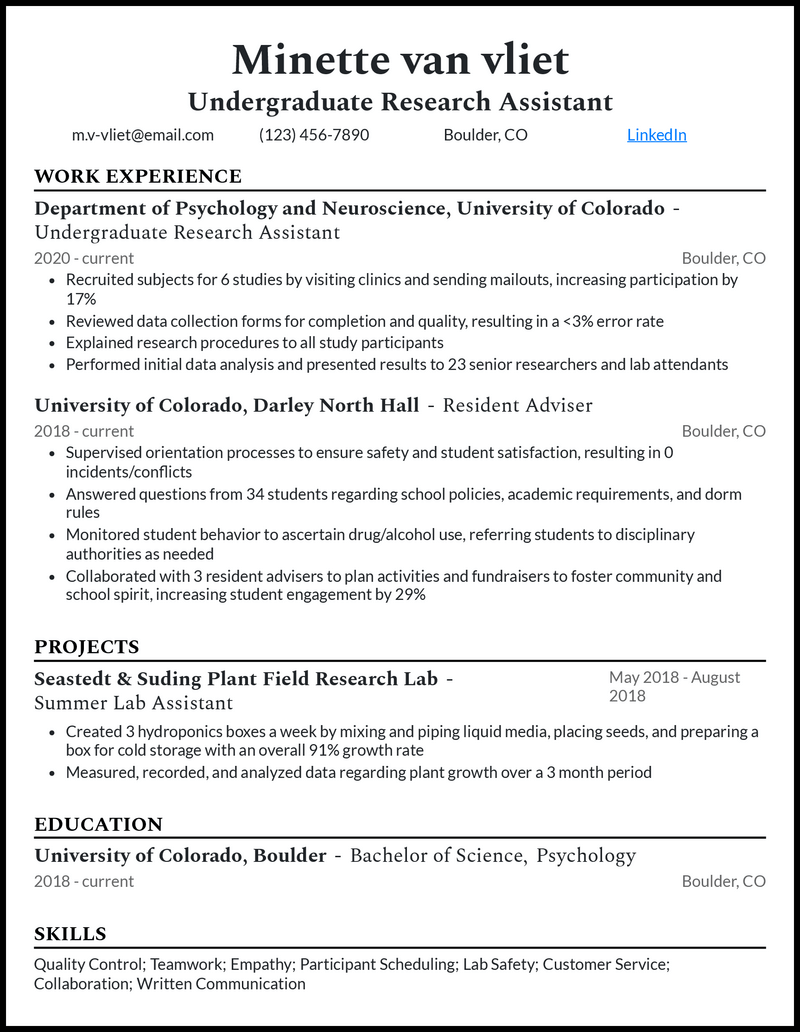 undergraduate research resume reddit