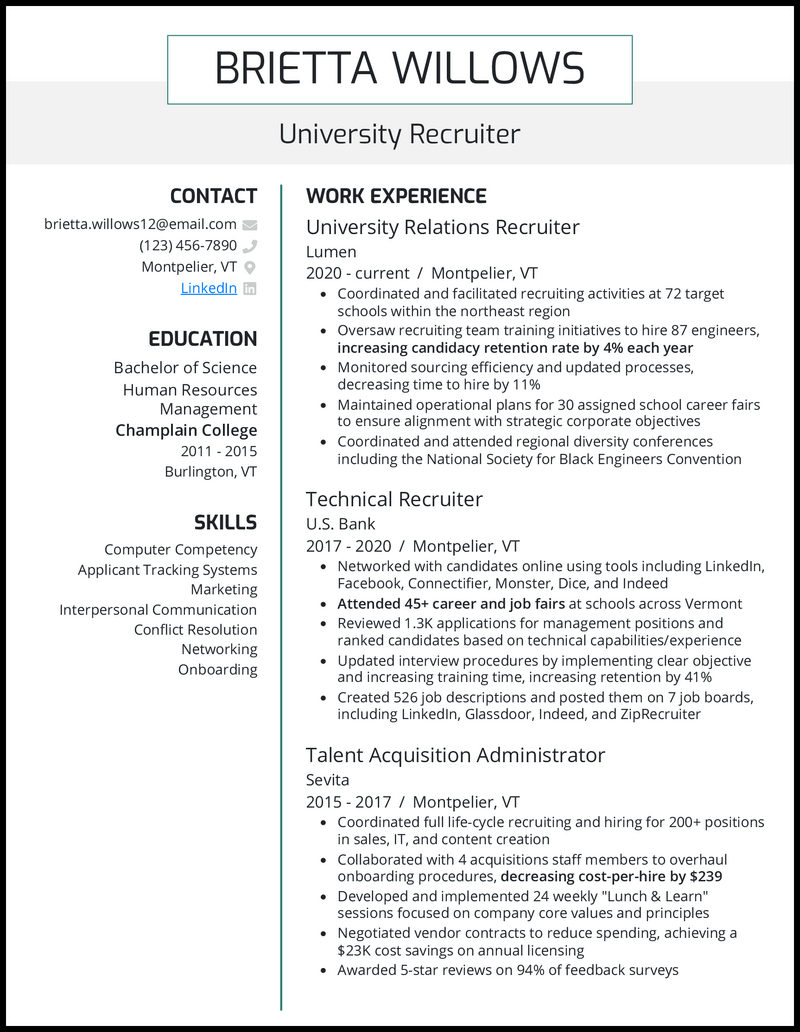 Modern resume template for university recruiter