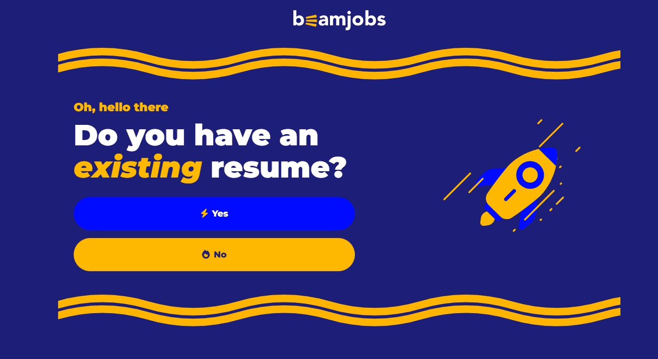 BeamJobs’ option to upload an existing resume or import LinkedIn profile