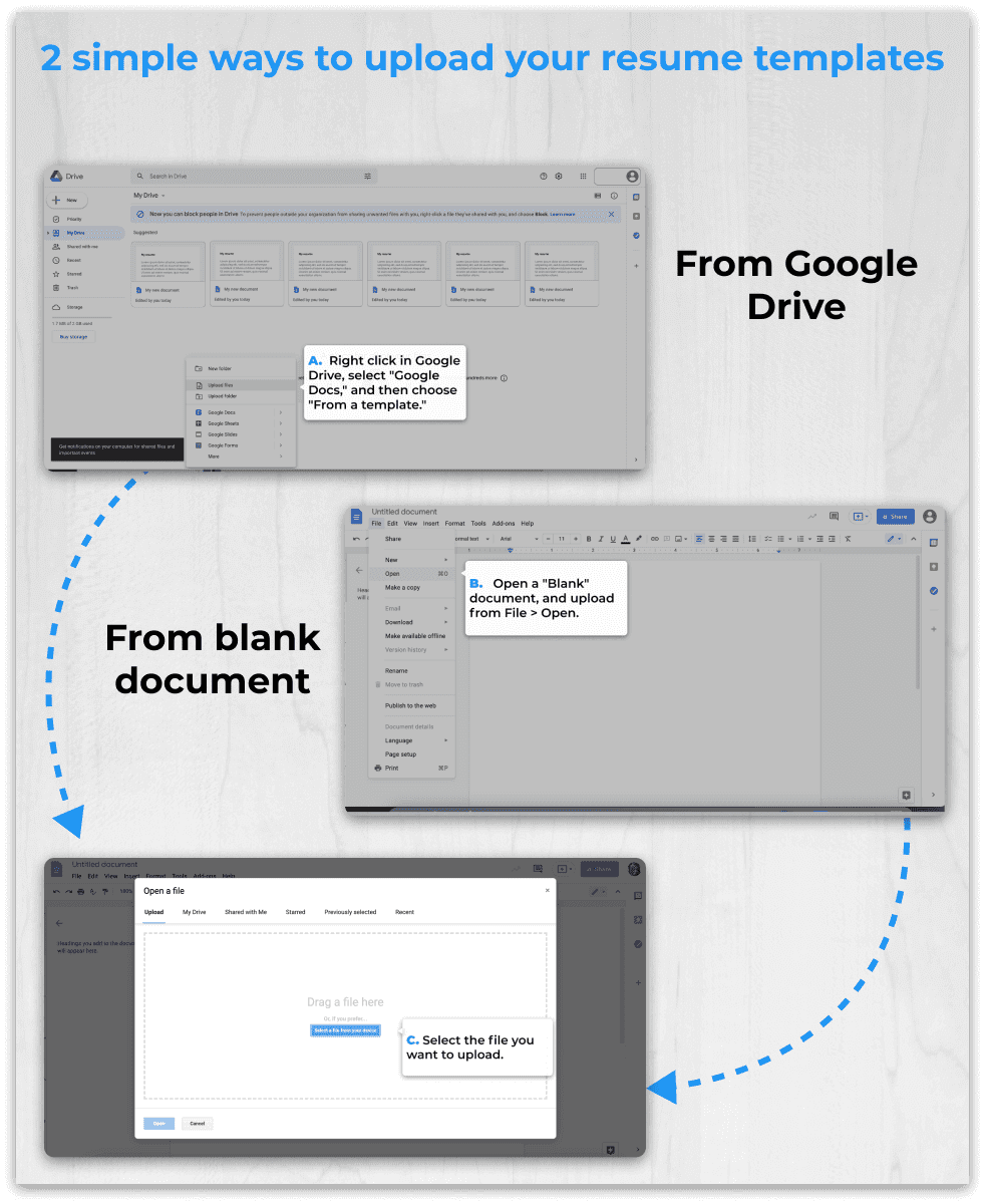 2 ways to upload resumes templates to Google Drive