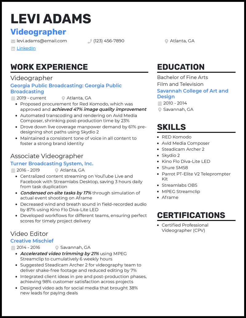 5 Video Editor Resume Examples Designed for 2024