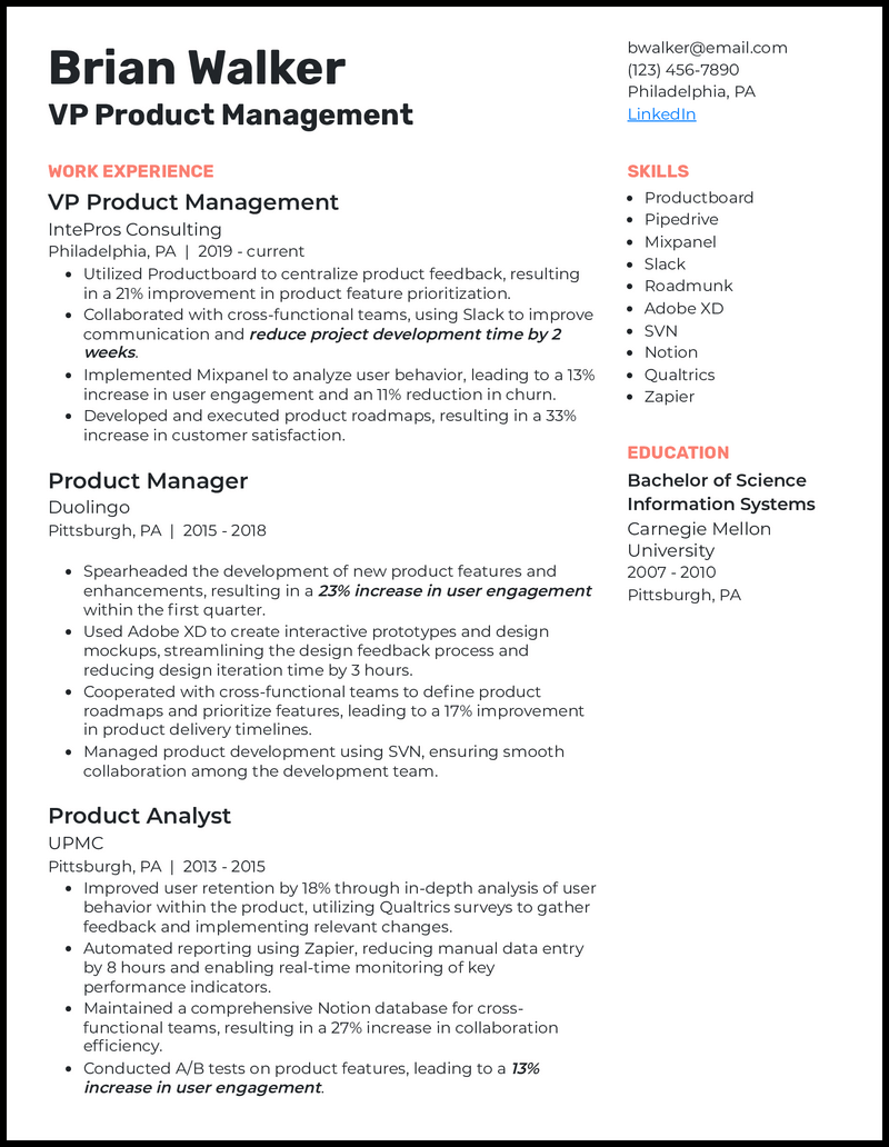 40 Product Manager Resume Examples That Worked in 2024