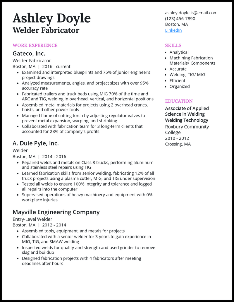 resume cover letter welder examples