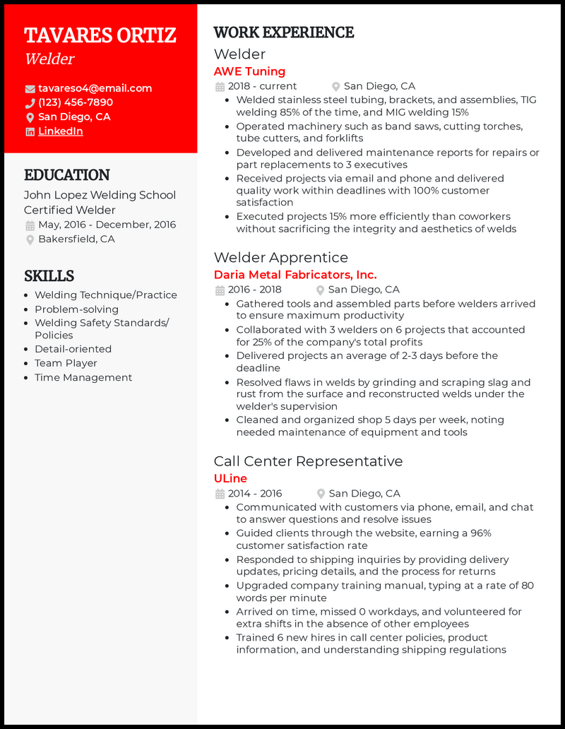 Welder Resume Template   Welder Resume Example 