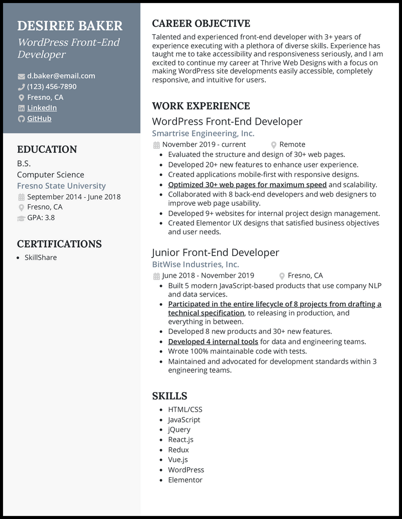 8 Front-End Developer Resume Samples For 2022